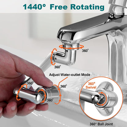 1440° Faucet Extender 2 PCS, 2 Outlet Mode 1080° Rotatable Faucet Aerator + 360° Swivel Faucet Attachment Multifunctional Extension, Splash Filter Kitchen Faucet Extender for Bathroom Sink