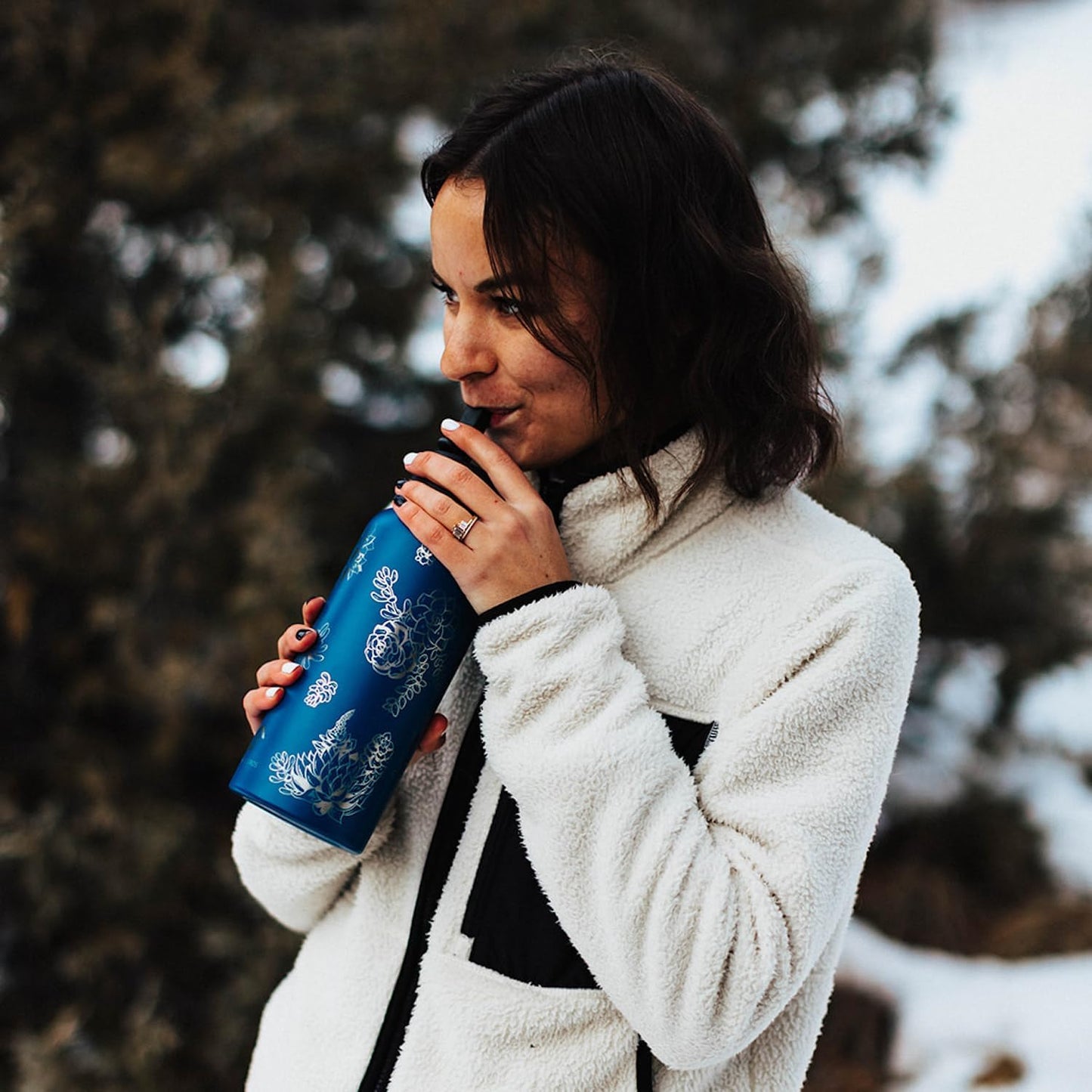 Water Bottle with Straw Lid | 32 oz Engraved Stainless Steel Insulated with Strap | Botanical, Flower & Succulent Themed