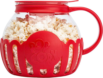 Microwave Popcorn Popper with Temperature Safe Glass, 3-in-1 Lid Measures Kernels and Melts Butter, Made Without BPA, Dishwasher Safe, 3-Quart, Red