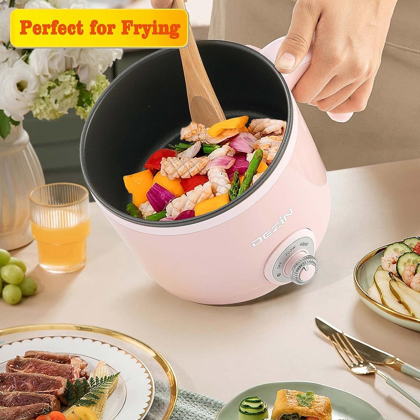 First choice Hot Pot Electric, 1.5L Rapid Noodles Cooker, Non-Stick Electric Pot Perfect for Ramen, Egg, Pasta, Dumplings, Soup, Porridge, Oatmeal, Portable Cooking Pot with Power Adjustment