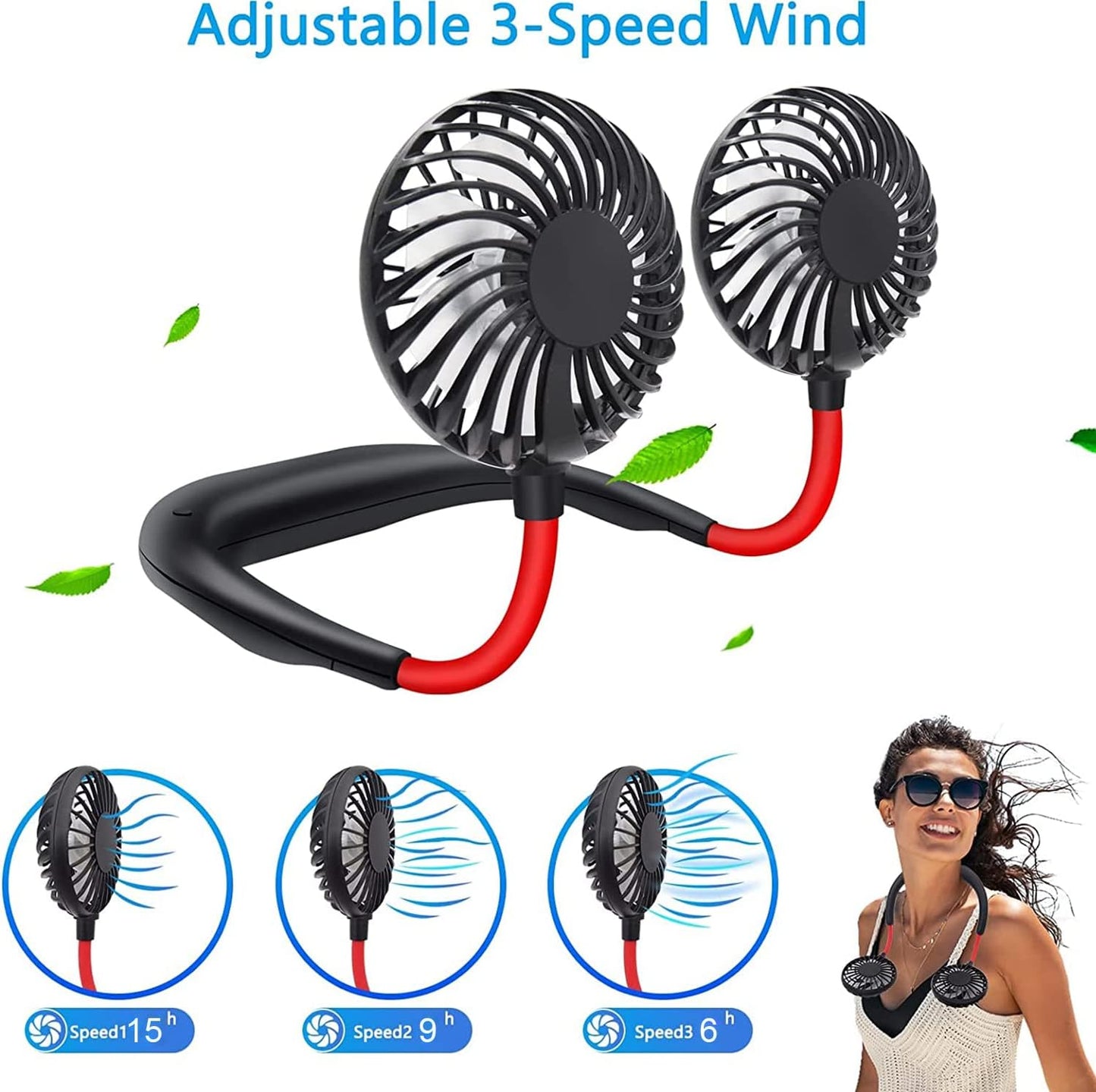 Neck Fan Portable Face Fan Personal USB Hands-Free Mini Wearable Sports Handheld Cooling Small New Fans Around Your Neck for Travel Office Room Household Outdoor, 300*190