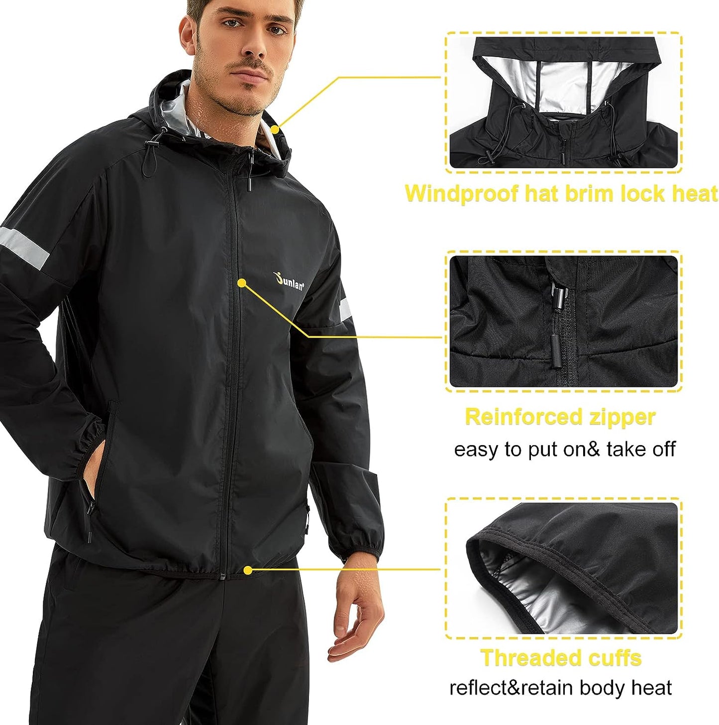 BEST Sauna Suit for Men Sweat Jacket for Men Sweat Sauna Pants Gym Workout Sweat Suit