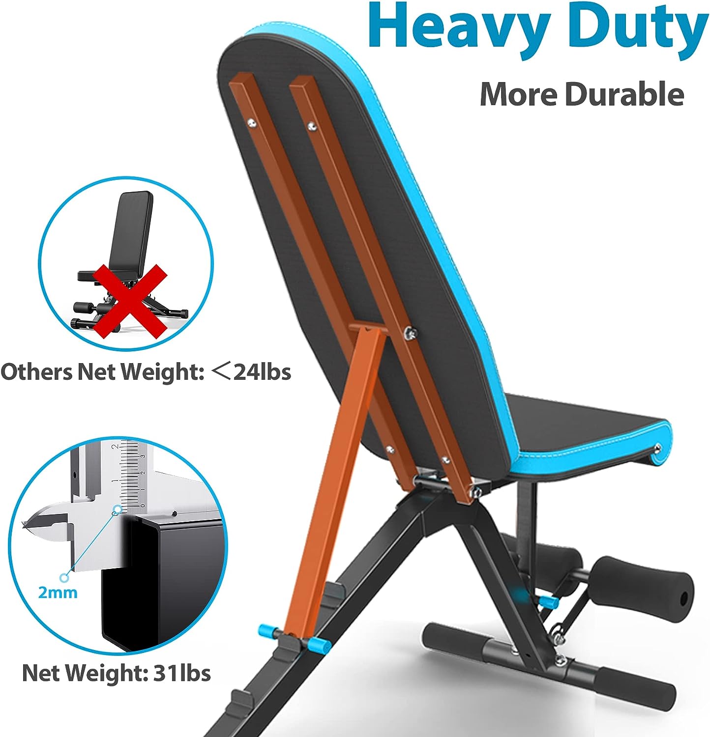 Adjustable Weight Bench Press Workout Benches Equipment for Home Incline Decline Flat Dumbbells Strength Training Gym Benches 90° Upright Heavy Duty Net Weight 31lbs