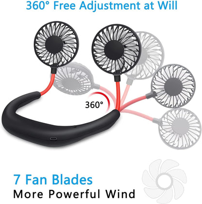 Neck Fan Portable Face Fan Personal USB Hands-Free Mini Wearable Sports Handheld Cooling Small New Fans Around Your Neck for Travel Office Room Household Outdoor, 300*190