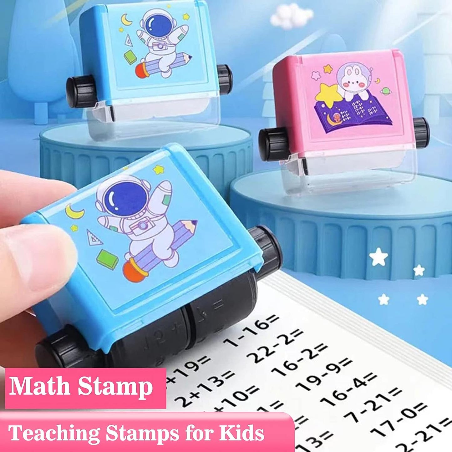 4PCS Smart Math Roller Stamps,Teaching Stamps for Kids,Math Practice Stamps,Addition Subtraction Multiplication Division Math Learning Stamps Within 100,for Preschool Kindergarten Classroom Supplies.