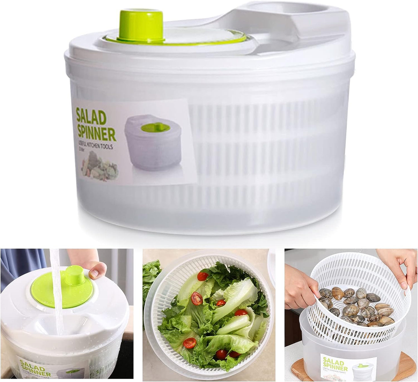 kitchen Capacity 3L Salad Spinner Vegetable Washer Fruit Veggie Bowl Collapsible Salad Spinner with Lid Veggie Dryer Set for Kitchen Tools of Lettuce Dryer Salad Shooter Small Salad Spinner