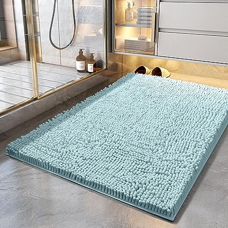 Bathroom Rug, Non Slip Bath Rugs, Soft Durable Thick Chenille Bath Mat, Ultra Water Absorbent and Fast Dry Bath Mats for Bathtubs, Rain Showers and Under Sink (Dark Grey, 17"x24")