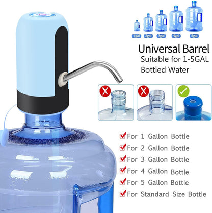 Dispenser 5 Gallon Water Bottle Pump USB Charging Automatic Drinking Water Pump Portable Electric Water Dispenser Water Bottle Switch for Universal 5 Gallon Bottle - Black