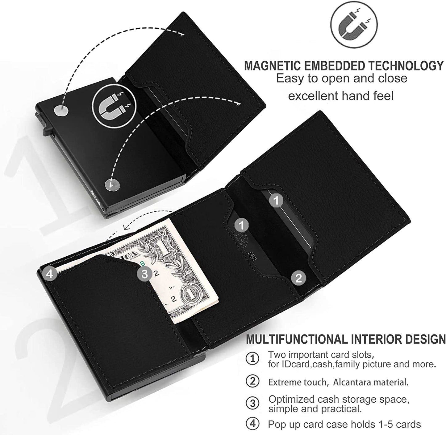 Mens Slim wallet with Money Clip RFID Blocking Credit Card holder Minimalist wallet for Men with Gift Box (Carbon Leather)