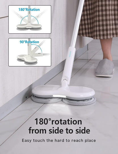 GOOD Electric Mop with Motorized Dual Spinning Mopheads 4PCS Microfiber Pads & 20PCS Disposable Mop Pad Set, Easily to Clean Wood Floor Ceramic Tiles Marble Floor-to-Ceiling Windows & Others