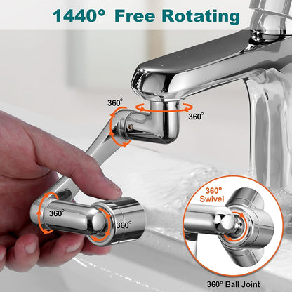 1440° Faucet Extender 2 PCS, 2 Outlet Mode 1080° Rotatable Faucet Aerator + 360° Swivel Faucet Attachment Multifunctional Extension, Splash Filter Kitchen Faucet Extender for Bathroom Sink