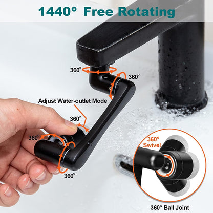 1440° Faucet Extender 2 PCS, 2 Outlet Mode 1080° Rotatable Faucet Aerator + 360° Swivel Faucet Attachment Multifunctional Extension, Splash Filter Kitchen Faucet Extender for Bathroom Sink