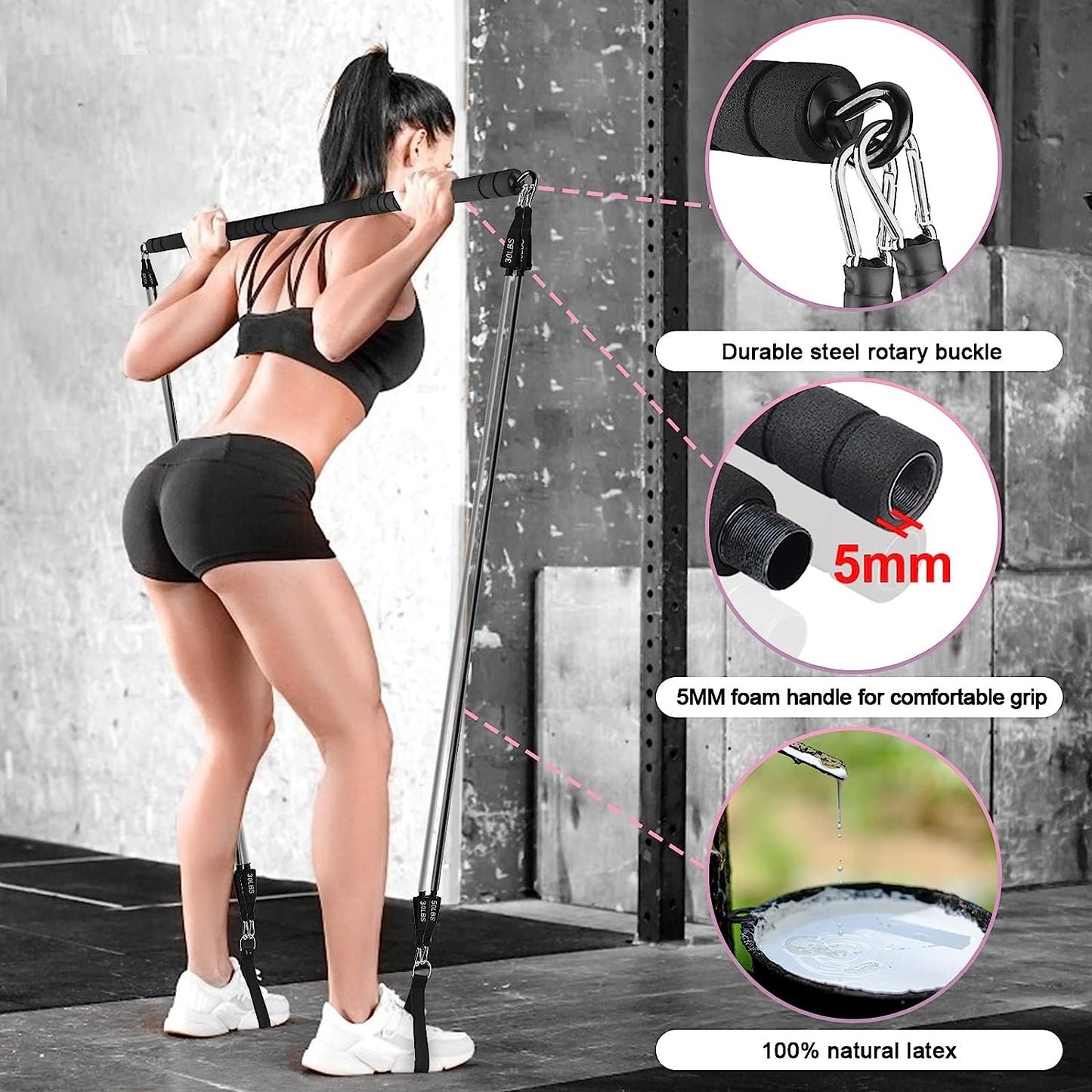 Bar Kit with Resistance Bands, WeluvFit Exercise Fitness Equipment for Women & Men, Home Gym Workouts Stainless Steel Stick Squat Yoga Pilates Flexbands Kit for Full Body Shaping