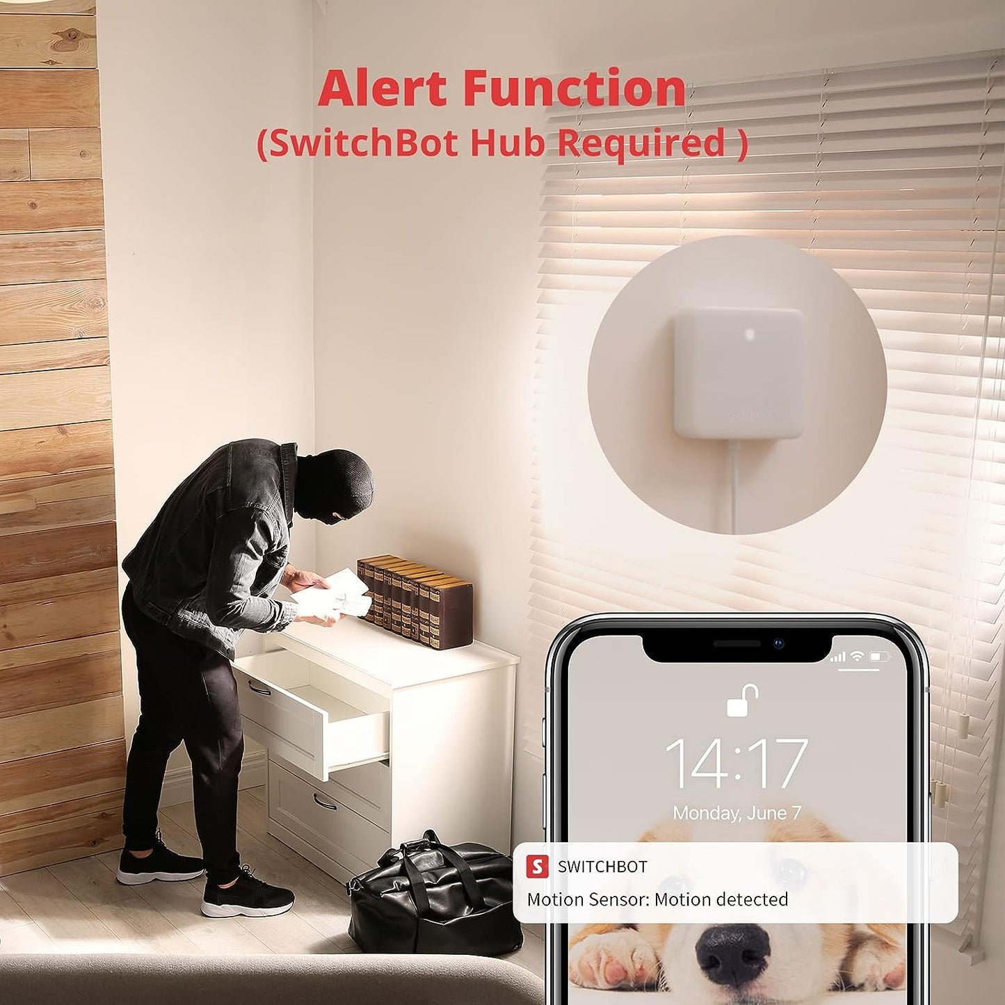 Smart Motion Door Sensor - Wireless Home Security System, PIR Motion Detector Alert, Add SwitchBot Hub to Make it Compatible with Alexa