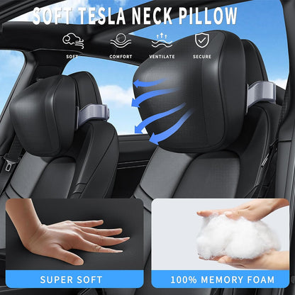 Tesla Headrest Pillow Height Adjustable Tesla Model Y/3 Accessories Neck Pillow Car Seat Pillow Head Neck Rest Cushion with Brackets, Hidden Hook(1 Pack)