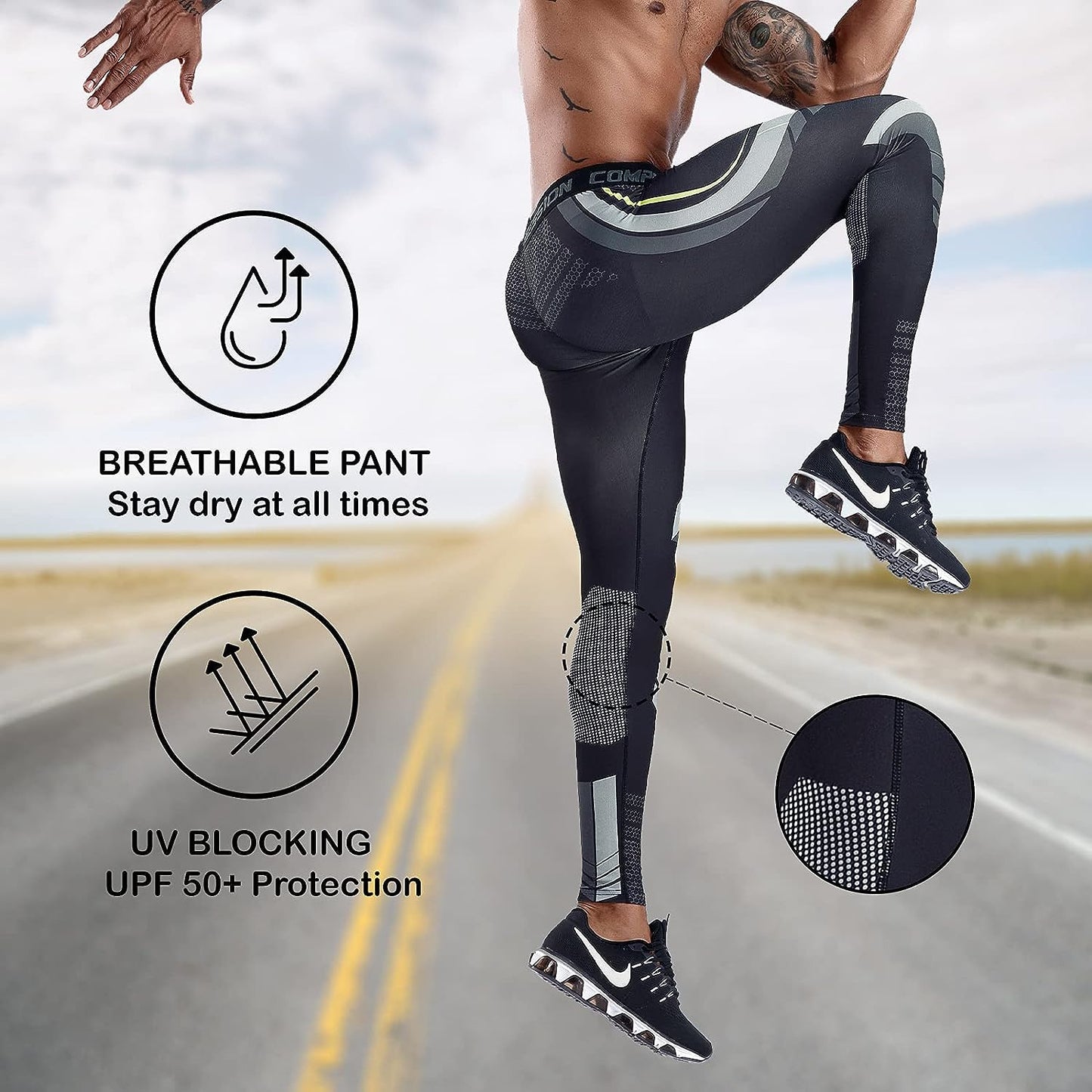 Compression Pants Men UV Blocking Running Tights 1 or 2 Pack Gym Yoga Leggings for Athletic Workout