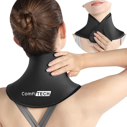 Neck Ice Pack Wrap Gel Reusable Ice Packs for Neck Pain Relief, Cervical Cold Compress Ice Pack for Sports Injuries, Swelling, Office Neck Pressure and Cervical Surgery Recovery (Black)