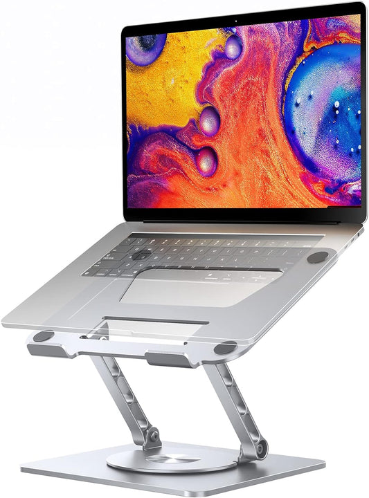 Laptop Stand, Adjustable Laptop Holder with 360° Rotating Base, Foldable Laptop Riser Compatible for MacBook Pro/Air, Surface Laptop up to 15.6 inches, Space Grey