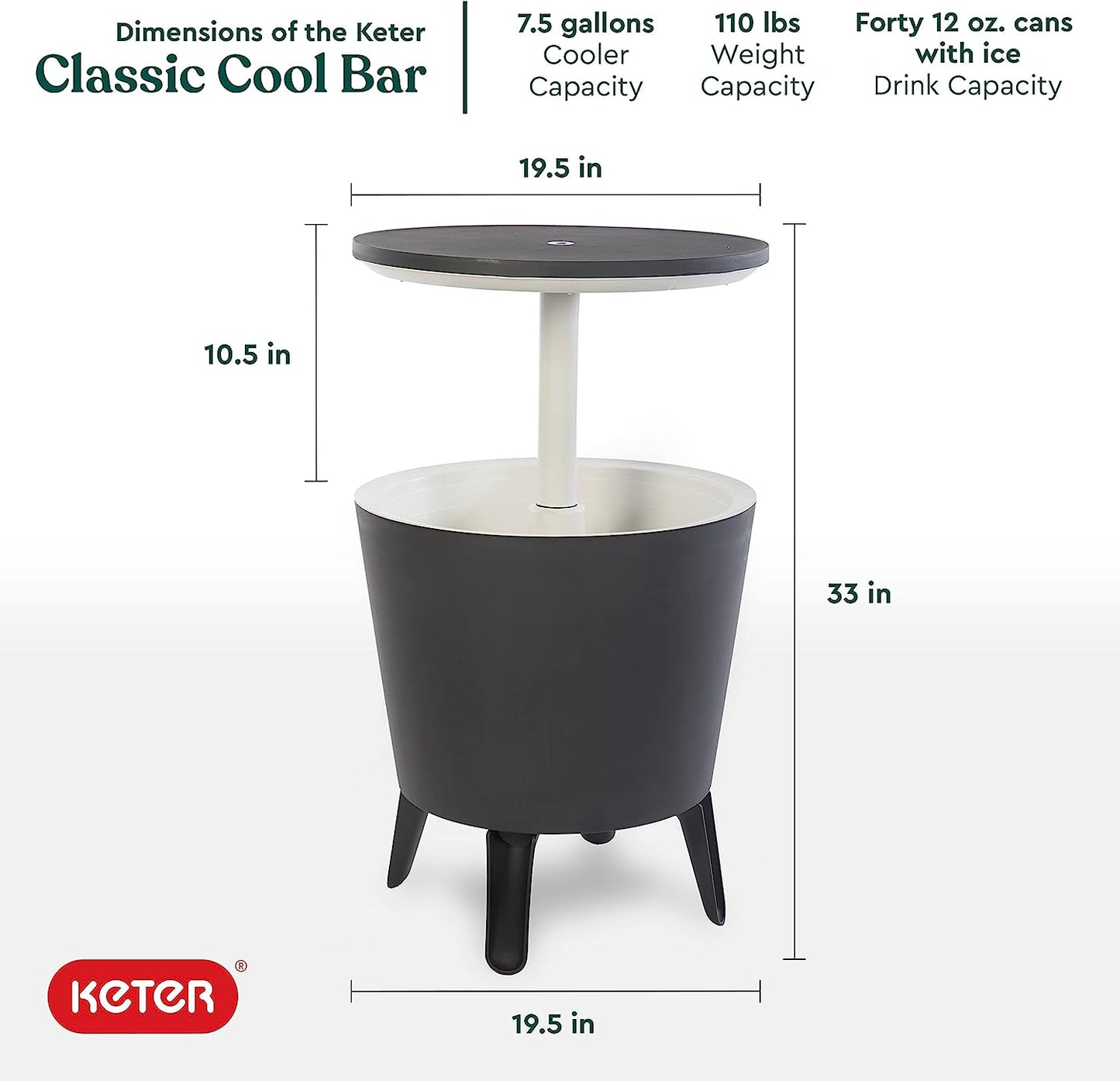 LARGE Modern Cool Bar Outdoor Patio Furniture and Hot Tub Side Table with 7.5 Gallon Beer and Wine Cooler, Dark Grey