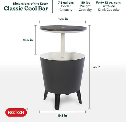 LARGE Modern Cool Bar Outdoor Patio Furniture and Hot Tub Side Table with 7.5 Gallon Beer and Wine Cooler, Dark Grey