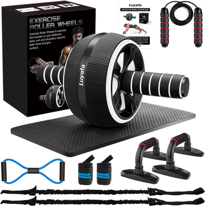 GREAT! GREAT! GREAT! Ab Roller Wheel, 10-In-1 Ab Exercise Wheels Kit with Resistance Bands, Knee Mat, Jump Rope, Push-Up Bar - Home Gym Equipment for Men Women Core Strength & Abdominal Exercise