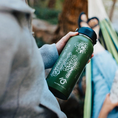 Water Bottle with Straw Lid | 32 oz Engraved Stainless Steel Insulated with Strap | Botanical, Flower & Succulent Themed