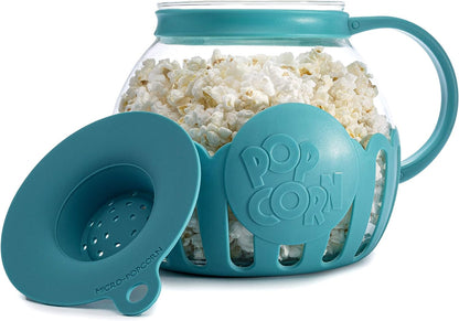 Microwave Popcorn Popper with Temperature Safe Glass, 3-in-1 Lid Measures Kernels and Melts Butter, Made Without BPA, Dishwasher Safe, 3-Quart, Red