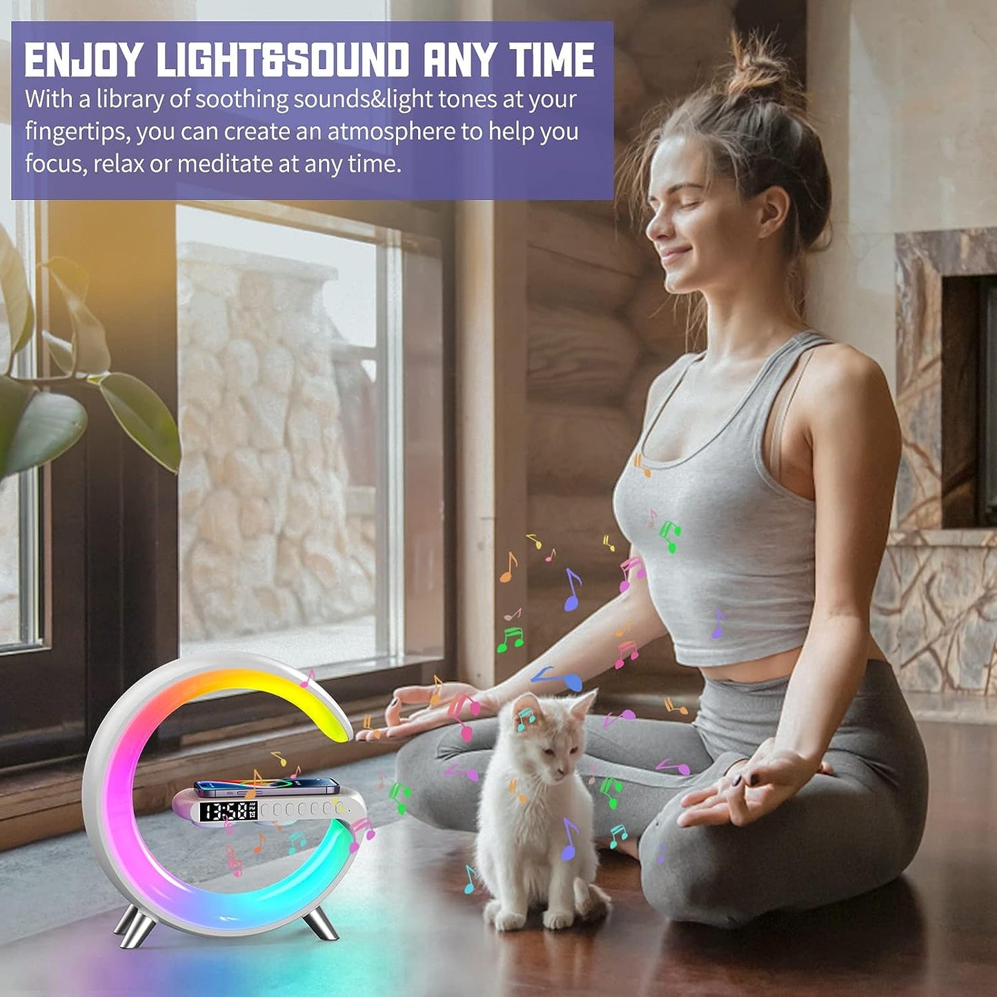 Sound Machine Wake Up Light - Light Alarm Clock with 15W Wireless Charger Smart Gradual Sunrise Alarm Clock Lamp Night Light Gift for Baby Kids Adults Sleeping