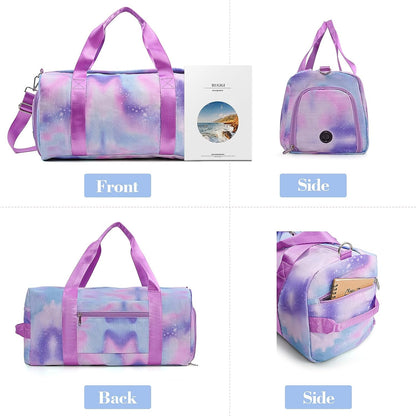 Affordable Travel Duffel Bags for Girls Kids Waterproof Sports Gym Bag for Women, Tie-dye Dance Bag for Girls Teen Overnight Duffel Bag with Shoe Compartment Ballet Small Gym Bag（Pink Rainbow）