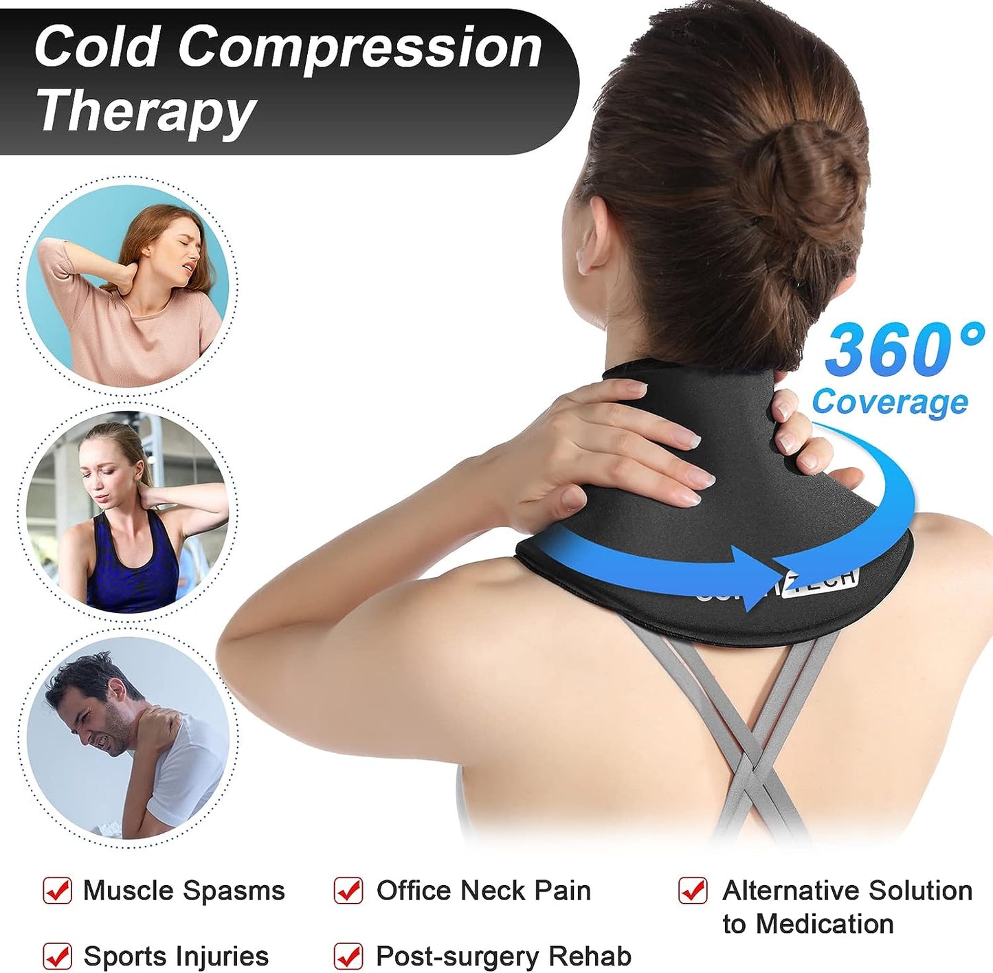 Neck Ice Pack Wrap Gel Reusable Ice Packs for Neck Pain Relief, Cervical Cold Compress Ice Pack for Sports Injuries, Swelling, Office Neck Pressure and Cervical Surgery Recovery (Black)