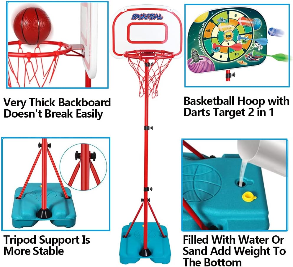 FIRST- RATE Basketball Hoop for Kids Toddler Toys Portable Adjustable Height 3.2FT-6.6FT with 3 Balls Mini Basketball Hoops Indoor Goals Youth Outdoor Gifts Boy Girl Age 3 4 5 6 7 8 Year Old Backyard Game