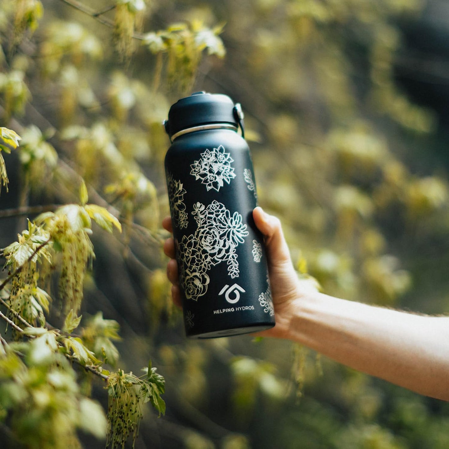 Water Bottle with Straw Lid | 32 oz Engraved Stainless Steel Insulated with Strap | Botanical, Flower & Succulent Themed