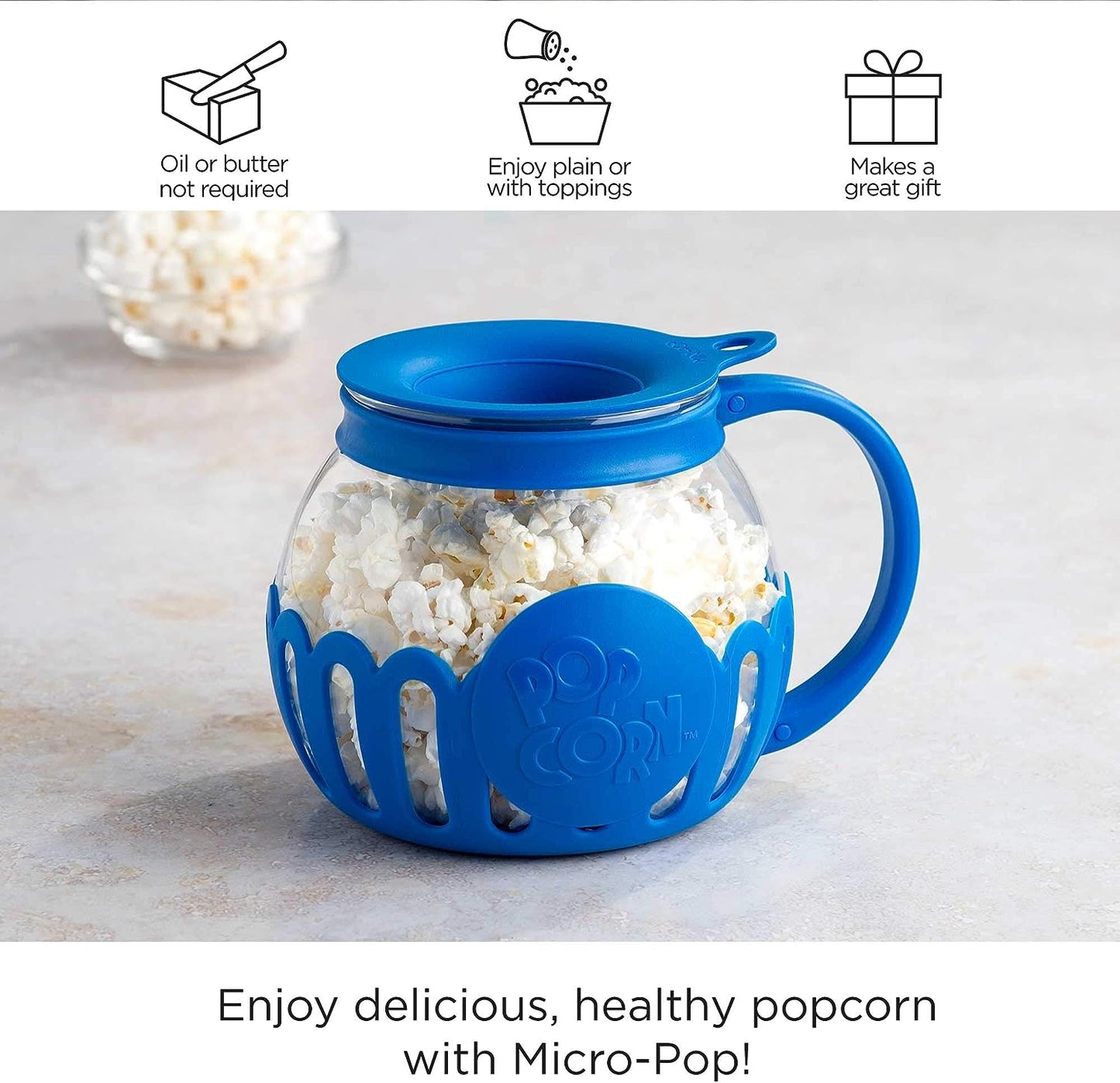 Microwave Popcorn Popper with Temperature Safe Glass, 3-in-1 Lid Measures Kernels and Melts Butter, Made Without BPA, Dishwasher Safe, 3-Quart, Red