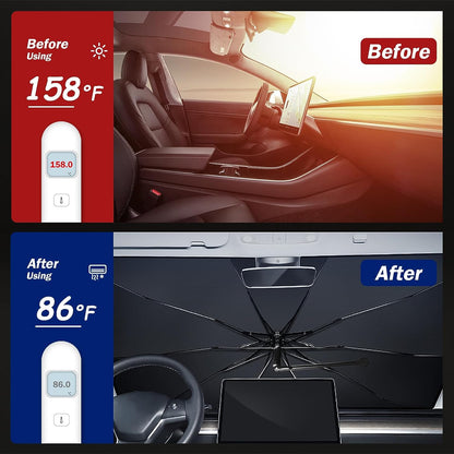 Car Windshield Sun Shade - Foldable Umbrella Reflective Sunshade for Car Front Window Block UV Rays and Heat Car Visor Keep Vehicle Cool Cover Most Cars, SUV, Truck for Auto Windshield