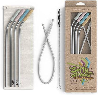 Straws Wide Premium Reusable Silicone Drinking Straws + Patented Straw Squeegee - 9” Long With Curved Bend for 20/30/32oz Tumblers BPA Free Non Rubber, Flexible, Safe for Kids/Toddlers