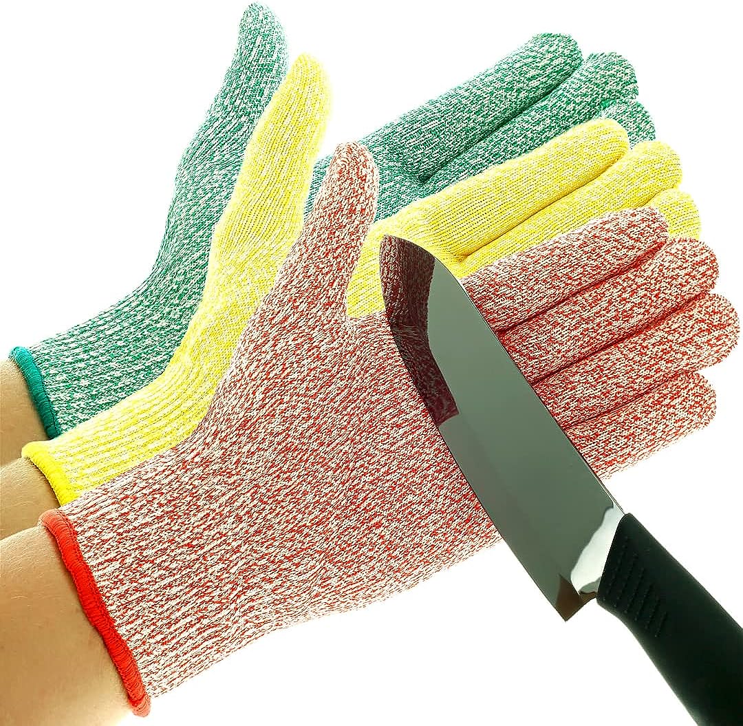 Cut Resistant Gloves - 3 Pack, Food Grade, Fits both hands, Level 5 Protection