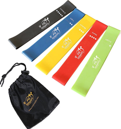 Resistance Loop Exercise Bands with Instruction Guide and Carry Bag, Set of 5