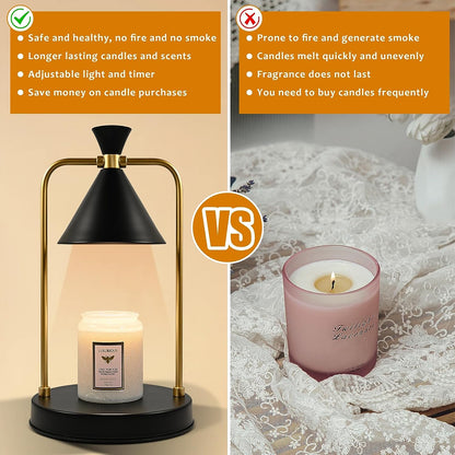 THE Candle Warmer Lamp with 3 Bulbs, Electric Wax Melter Warmer with Timer, Dimmable Candle Warmer Light with White Jar for Small & Large Jar Candles, Aromatic Candle Holders Heater for Home Decor (Black)