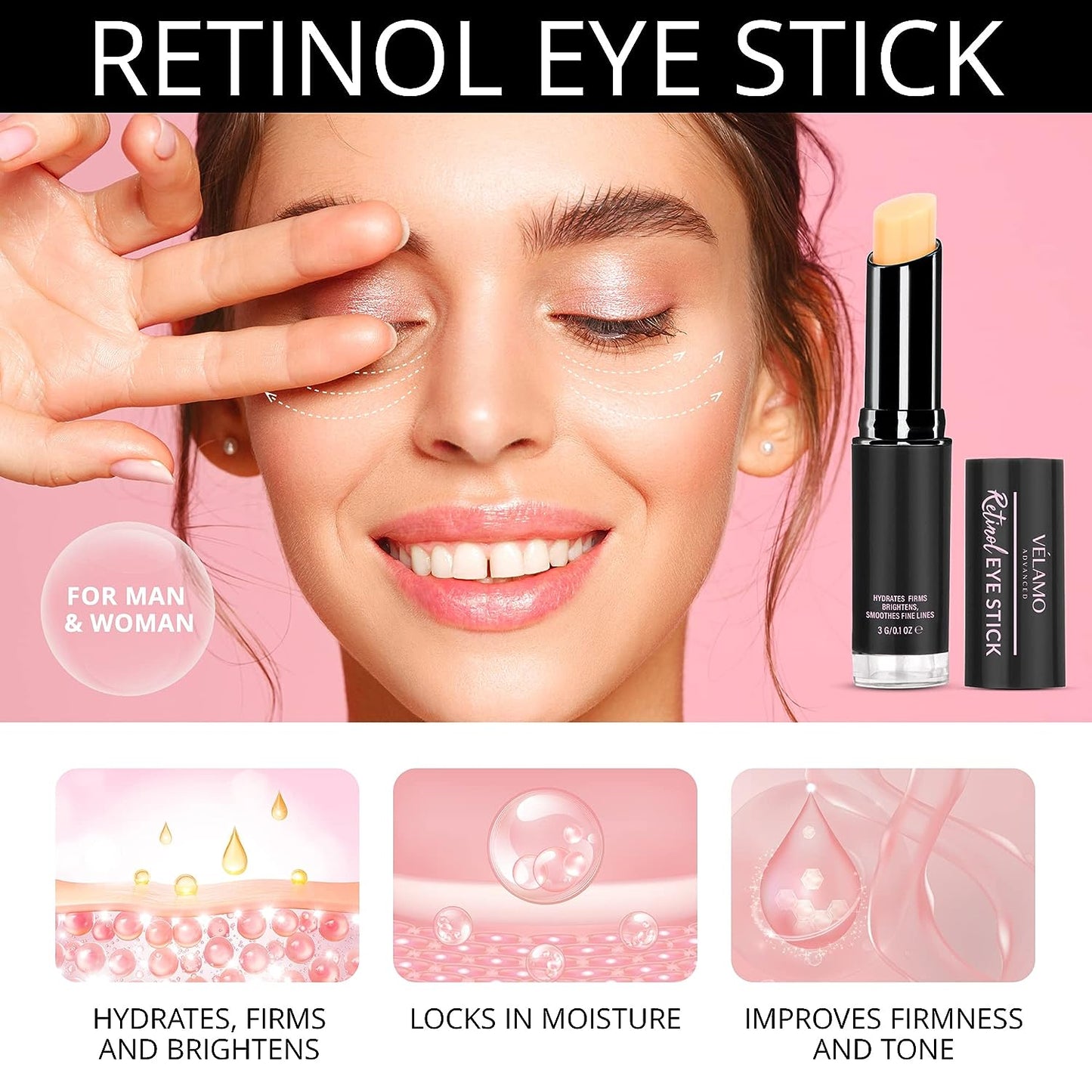 BEST Retinol Eye Stick, Retinol Eye Cream for Dark Circles and Puffiness, Visible Results in 3-4 Weeks, Under Eye Cream Anti Aging, Eye Brightener Stick, Eye Cream for Wrinkles, Brightening Eye Cream for Puffiness and Bags under Eyes, Brightening Eye Balm