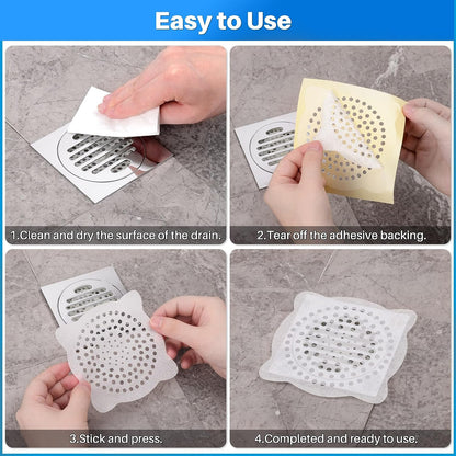 (50 Pack, 4.1 inch Diameter) Disposable Drain Catcher, Strong Adhesion Non-Woven Shower Drain Hair Cover Strainer for Bathroom Kitchen Sink