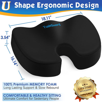 Seat Cushion for Office Desk Chair, Memory Foam, Non-Slip, Cushion Back, Coccyx, Sciatica, Tailbone Pain Relief Butt Pillow for Car, Wheelchair, Black