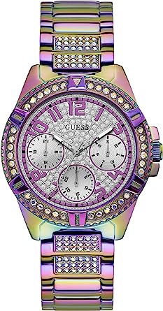 GUESS Stainless Steel Crystal Watch with Day, Date + 24 Hour Military/Int'l Time