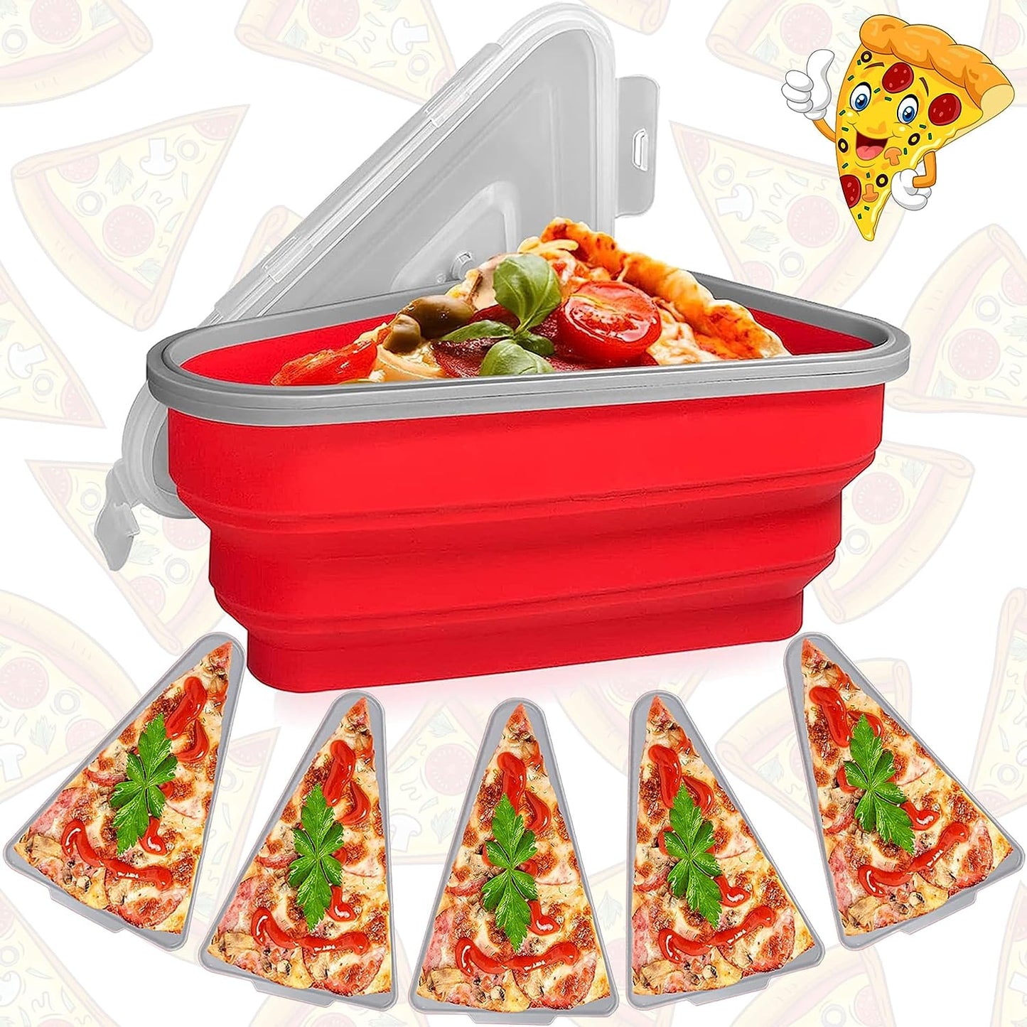 Pizza Storage Container Silicone Collapsible includes 5 trays, Reusable Pizza Storage Container, Saves Fridge Space - Microwave & Dishwasher Safe, Pizza Slice Pack Storage Container Expandable, Leftover Pizza Slice Storage Container Saver, Silic