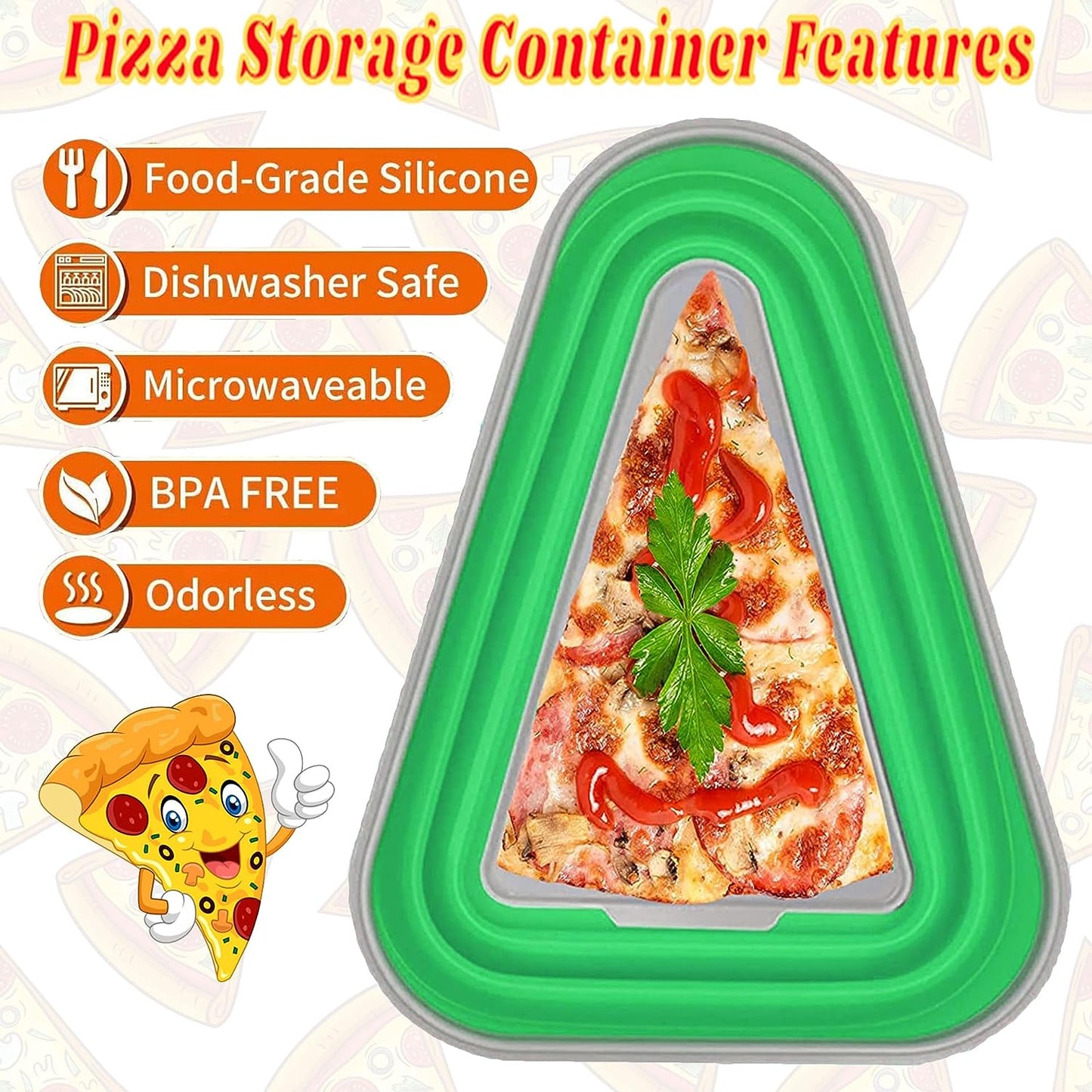 Pizza Storage Container Silicone Collapsible includes 5 trays, Reusable Pizza Storage Container, Saves Fridge Space - Microwave & Dishwasher Safe, Pizza Slice Pack Storage Container Expandable, Leftover Pizza Slice Storage Container Saver, Silic