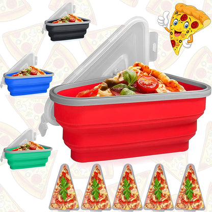 Pizza Storage Container Silicone Collapsible includes 5 trays, Reusable Pizza Storage Container, Saves Fridge Space - Microwave & Dishwasher Safe, Pizza Slice Pack Storage Container Expandable, Leftover Pizza Slice Storage Container Saver, Silic