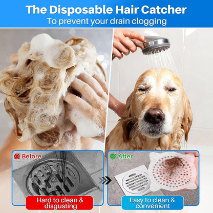 (50 Pack, 4.1 inch Diameter) Disposable Drain Catcher, Strong Adhesion Non-Woven Shower Drain Hair Cover Strainer for Bathroom Kitchen Sink