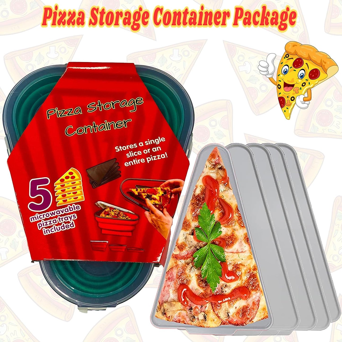 Pizza Storage Container Silicone Collapsible includes 5 trays, Reusable Pizza Storage Container, Saves Fridge Space - Microwave & Dishwasher Safe, Pizza Slice Pack Storage Container Expandable, Leftover Pizza Slice Storage Container Saver, Silic