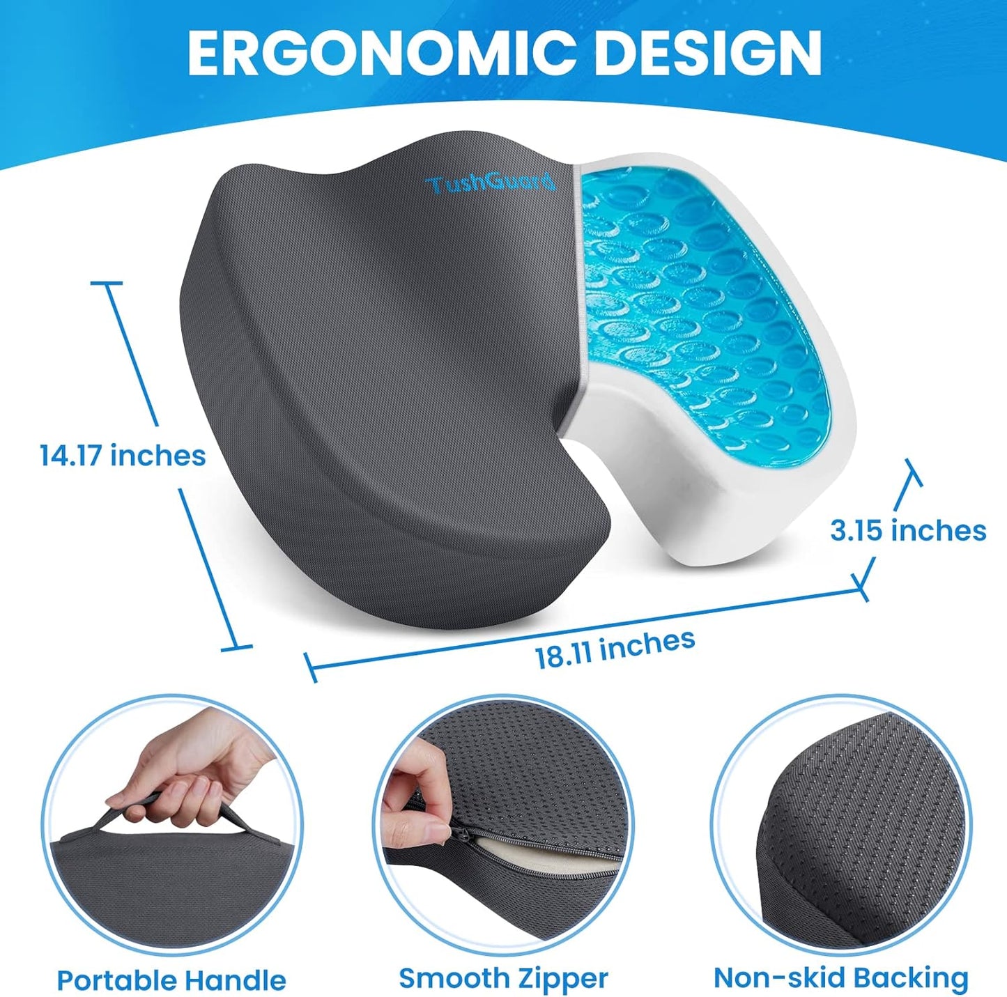 Seat Cushion for Office Desk Chair, Memory Foam, Non-Slip, Cushion Back, Coccyx, Sciatica, Tailbone Pain Relief Butt Pillow for Car, Wheelchair, Black