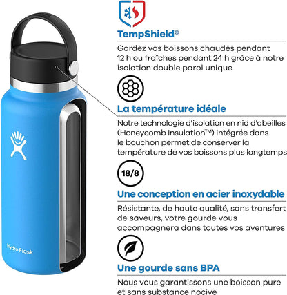 Hydro Flask Water Bottle - Stainless Steel & Vacuum Insulated - Wide Mouth 2.0 with Leak Proof Flex Cap - 32 oz, Sunflower