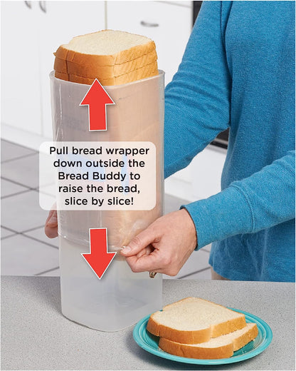 Bread Buddy Bread Box – Fresh Bread Storage Container, Plastic Sandwich Bread Dispenser, White Lid, Pack of 1